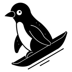 Penguin sledding down a hill silhouette vector illustration 