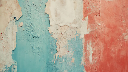Peeling Paint on a Wall with Blue and Red Colors
