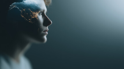 Mindful Contemplation: A serene portrait of a young individual in deep thought, with a thoughtful expression. The image conveys a sense of introspection.