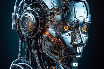Detailed Close-up of a Futuristic Robot Face. Generative AI.