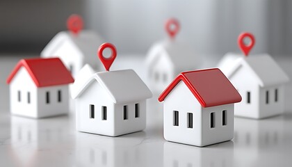 Miniature Homes, Location Markers, White Surface