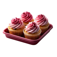 tray of fresh cupcakes with frosting swirl, isolated on transparent background