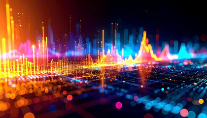 Fototapeta premium Data Analysis Visualization: Abstract charts, graphs, and data points floating in a digital space, representing data analysis and business intelligence..