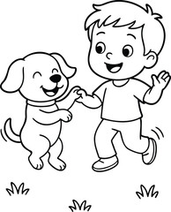 happy boy and his cheerful puppy share a joyful moment of play
