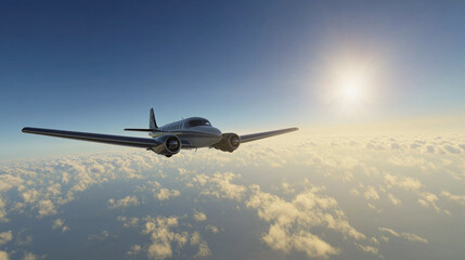 Fototapeta premium Private airplane flying over the clouds