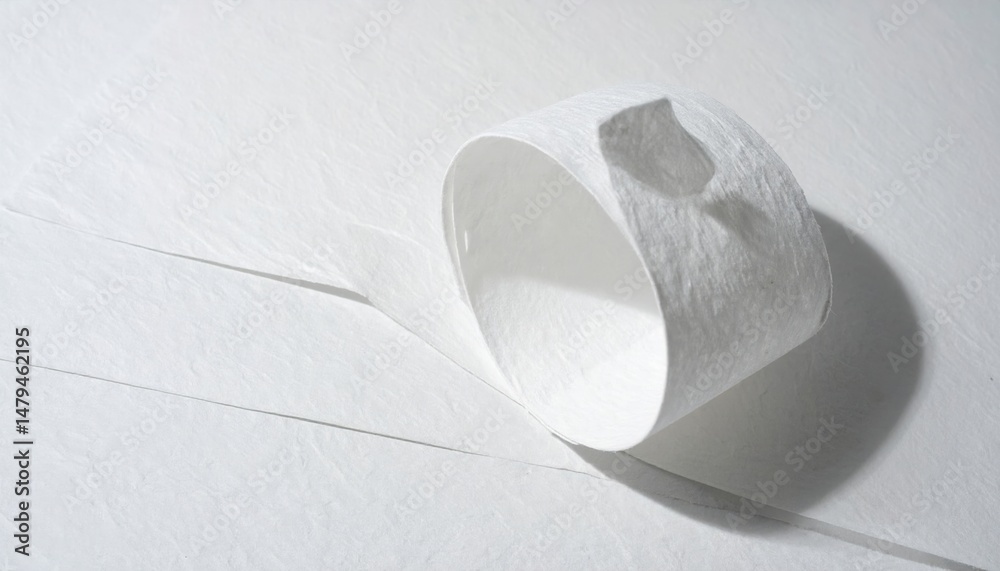 Poster rolling white paper roll action on plain surface minimalist style studio environment close-up perspe