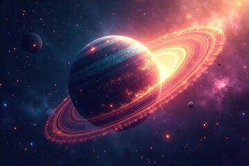 A vibrant cosmic planet swirls with nebulae and star dust, glowing brightly against the dark void of space , dust, science fiction art, galaxy