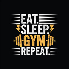 Motivational Fitness Quote Vector – Eat Sleep Gym Repeat with Barbell & Design Elements