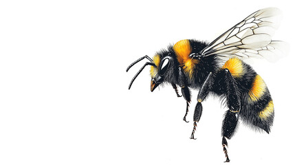 macro close up image of a bee in flight isolated on a white background