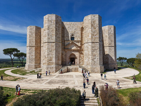 Drone view of Castel del Monte castle on Puglia in Italy