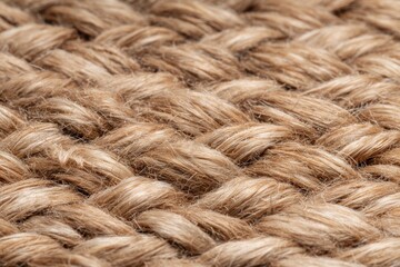 Fototapeta premium Close-up view of a textured woven fiber. The intricate pattern and warm neutral tones create a rustic and inviting aesthetic.