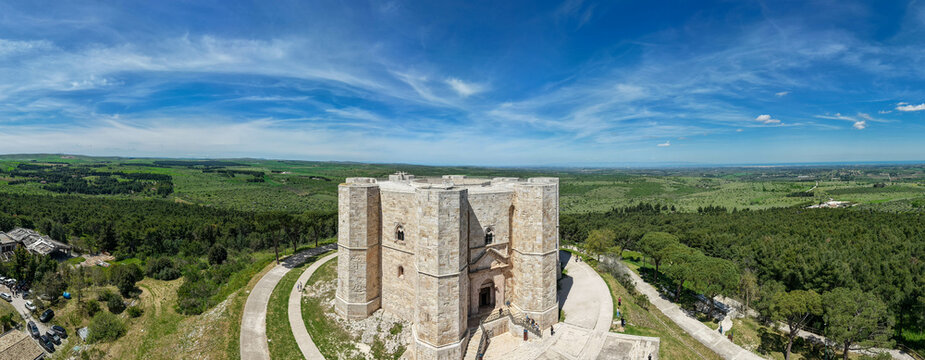 Drone view of Castel del Monte castle on Puglia in Italy