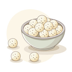 Bowl of white sweet balls (Indian rasgulla) on creamy background