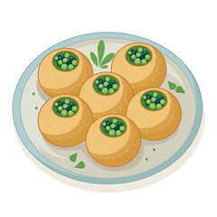 Indian food dish illustration with stuffed potato balls (aloo tikki) on a plate