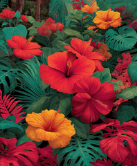 Hawaiianischen Stil mit leuchtend bunten Hibiskusblüten