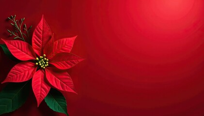 Obraz premium Vibrant red background with a poinsettia, festive holiday backdrop , poinsettia, poinsettia flower, festive season
