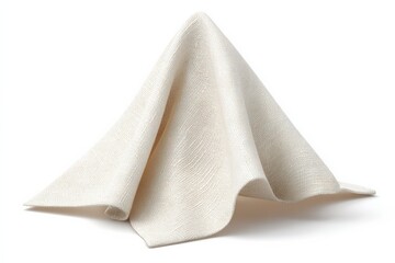 Fototapeta premium Cream-colored linen cloth artfully arranged in a peaked shape, creating a minimalist and elegant still life image. The soft texture and subtle folds add visual interest.