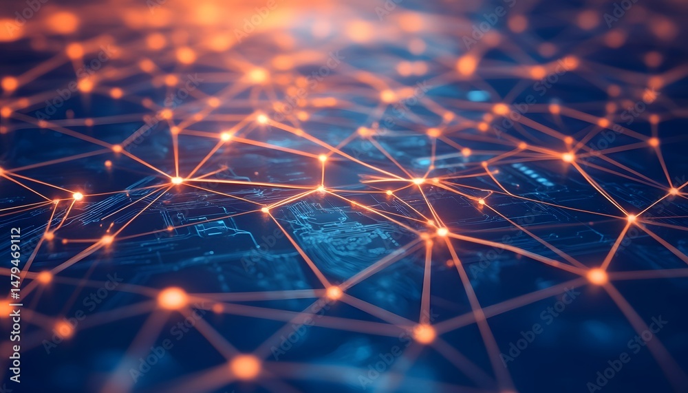 Poster complex network of interconnected nodes and lines.