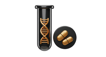 Isolated Medical Science Icon with DNA Helix and Pills