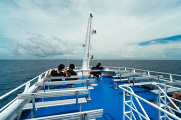 Fototapeta premium Seats on the deck of an ocean transport and tourist ship