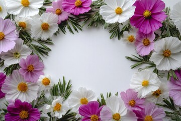 Obraz premium Colorful cosmos flowers create a decorative border.