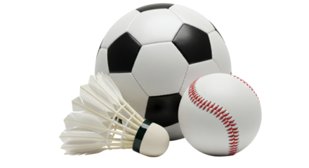 Isolated Sports Equipment Assortment Soccer Baseball Badminton