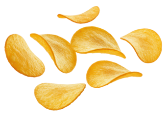 Potato chips flying isolated on transparent background