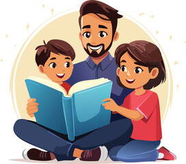 Loving dad reading a bedtime story to his child. Captures peaceful family bonding, night routine, and the warmth of fatherhood during a cozy evening moment at home.