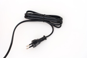 Black power cable with plug and socket isolated on white