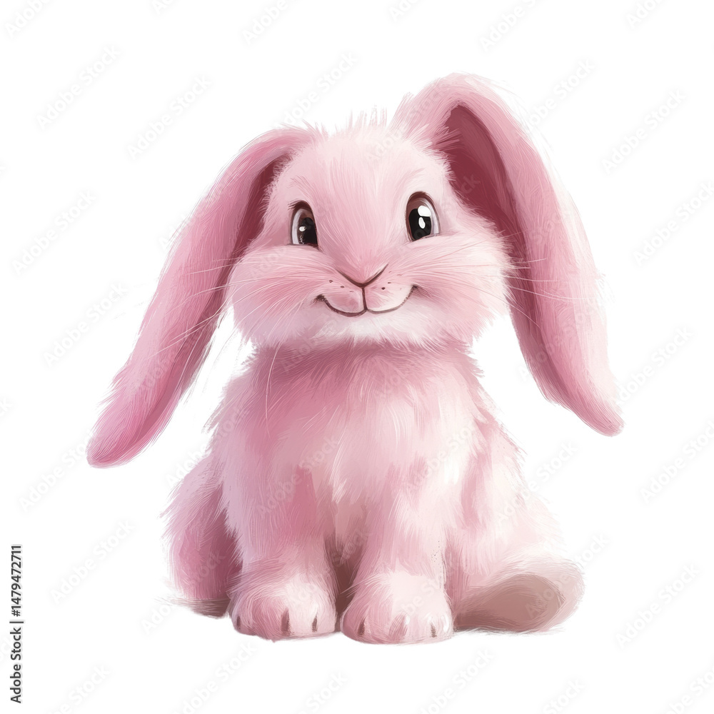 Aufkleber charming depiction of a fluffy bunny with gentle pink hues and a peaceful isolated setting, creating