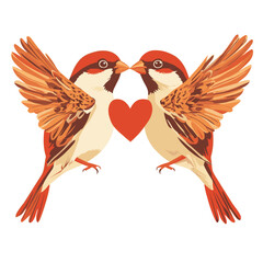 Obraz premium Romantic Sparrows with Heart Illustration