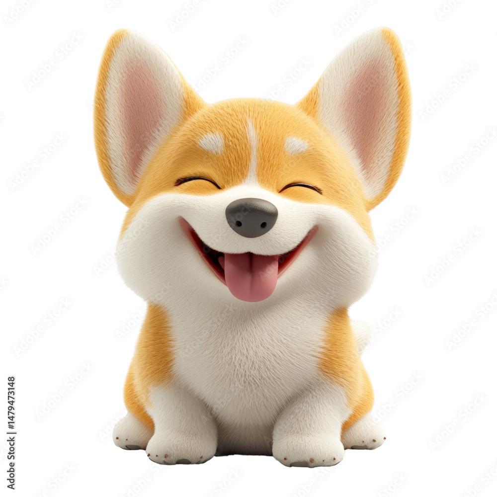 Poster adorable corgi puppy with joyful expression, charming canine character illustration with isolated tr