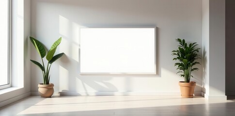 Fototapeta premium Bright interior with empty white sign Perfect for minimalist advertising , advertising, mockup