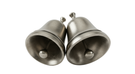 Isolated Pair of Metal Bells for Festive Celebration