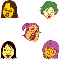 笑える変顔の女の子たち｜表情バリエーションのイラスト素材