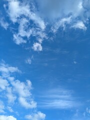 Blue Skies with wispy lines and fluffy white clouds