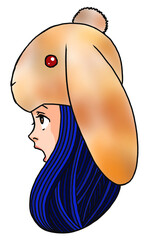 うさぎ帽子をかぶった若い女性の可愛いイラスト｜ポップでユニークなキャラクター