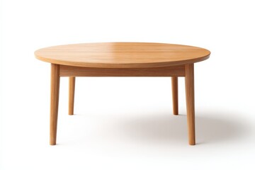 Fototapeta premium A simple, round wooden table, perfect for small spaces or as an accent piece. Its light wood finish adds warmth to any room.
