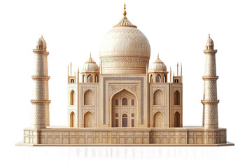 Taj Mahal model, polished marble look, symmetrical domes, floral inlay patterns, miniature version of India&rsquo;s iconic mausoleum isolated on transparent background