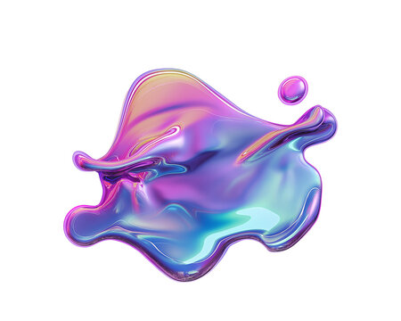 Iridescent blob shape, fluid style, isolated on white