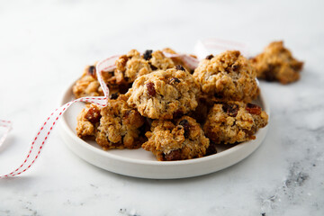 Traditional oatmeal cookies with raisins