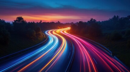 Fototapeta premium Colorful highway at sunset