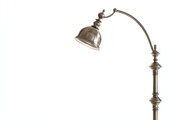 Elegant arc floor lamp with a metallic finish.  The curved arm and bell-shaped shade create a sophisticated look, perfect for a reading nook or living room.