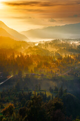 sunrise over the mountains from Seruni Point Taman Nasional Bromo Tengger Semeru East Java Indonesia