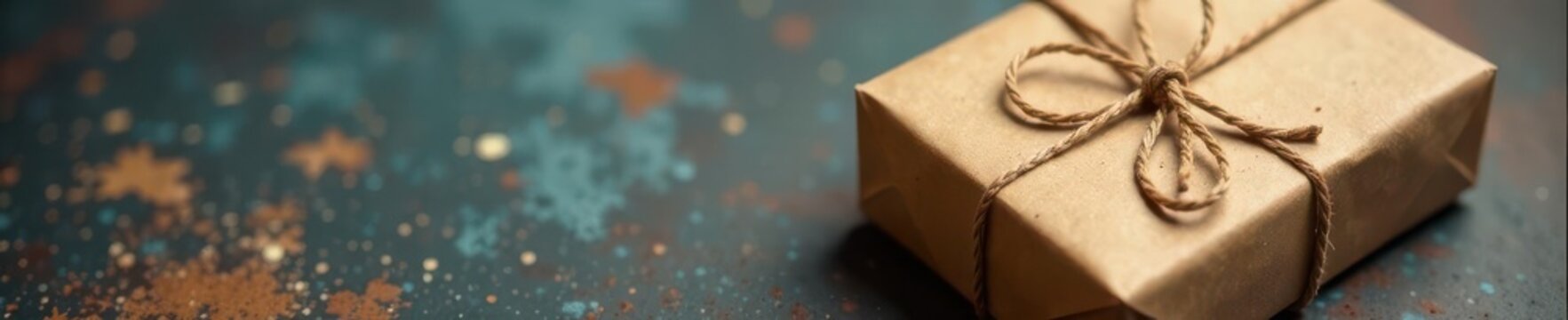 Small brown cardboard package tied with twine, cardboard, handle with care