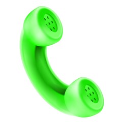 3d icon symbol isolated vector concept. Handset from telephone.Communication. Realistic render element design element. Cartoon minimal style. Green telephone handset.