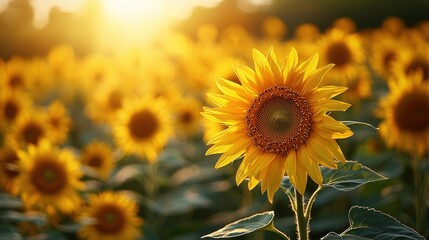 Fototapeta premium Golden sunflower field at sunset (4)
