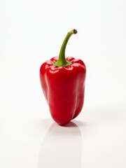 Vibrant Red Pepper on White Background With Reflection