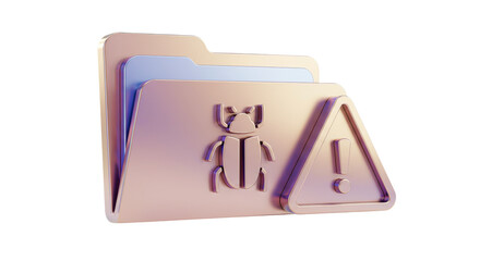 Isolated Computer Folder with Bug and Warning Sign