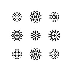 Set of 9 geometric figure. Abstract minimalistic geometric composition from black circles. Modern design element of style and graphic geometric figure.